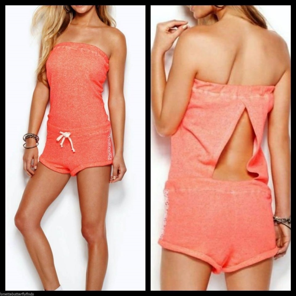 GUESS STRAPLESS AFTERGLOW ACTIVE ROMPER ORANGE